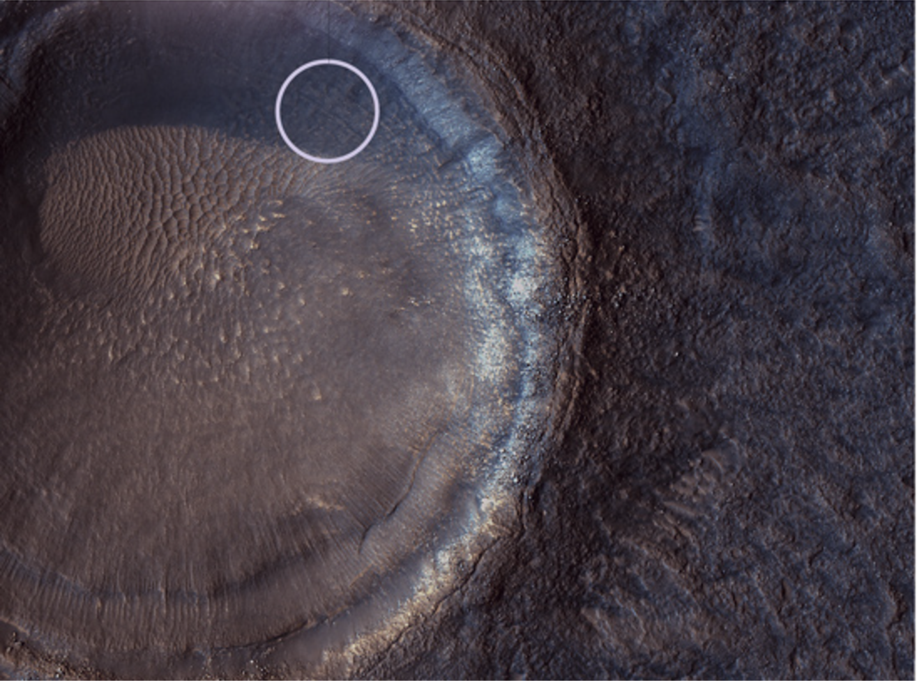 Impact crater amid the Deuteronilus Mensae