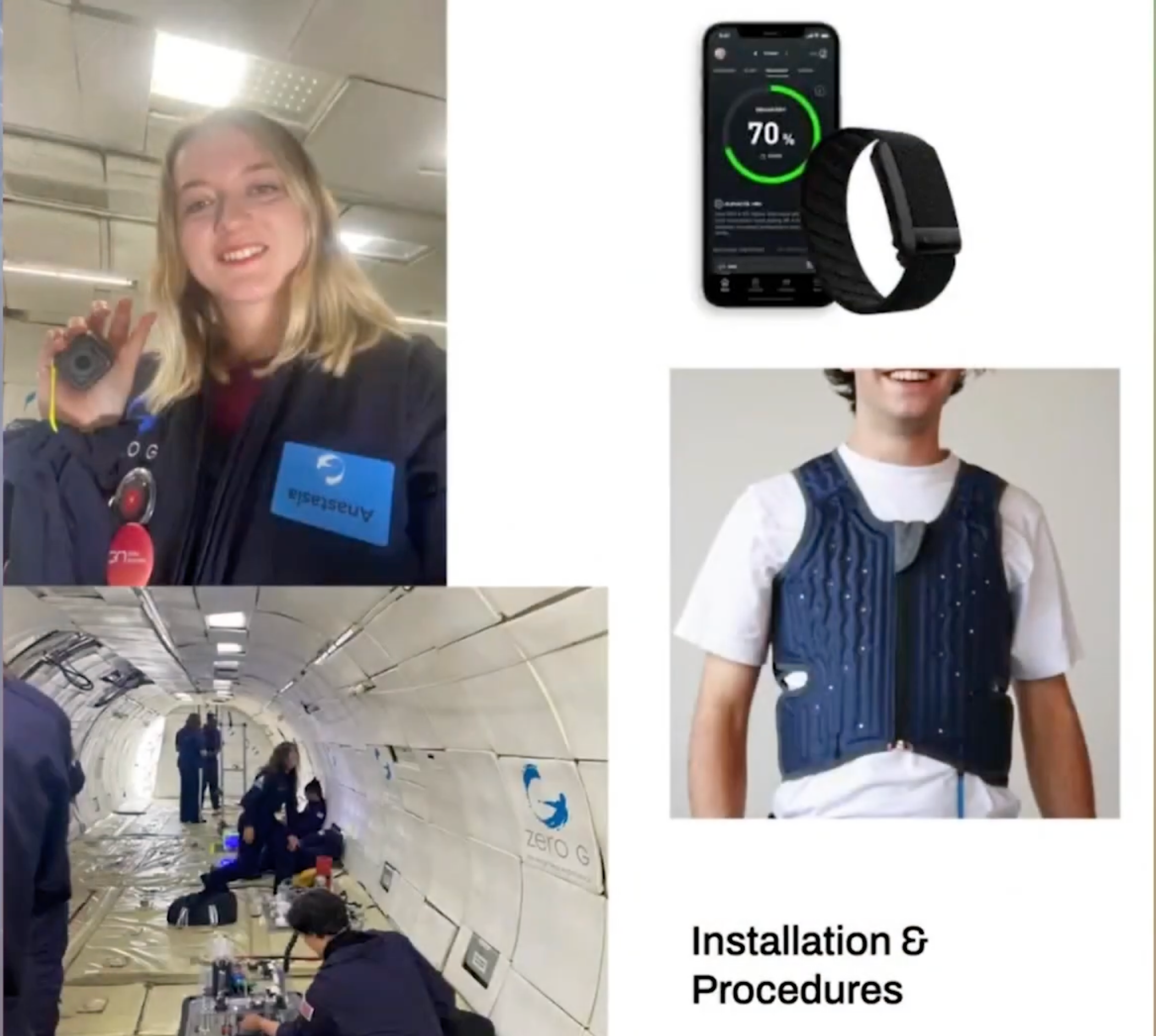 Installation and procedures from the flight: the wearable, the compression vest and the parabolic flight set-up.